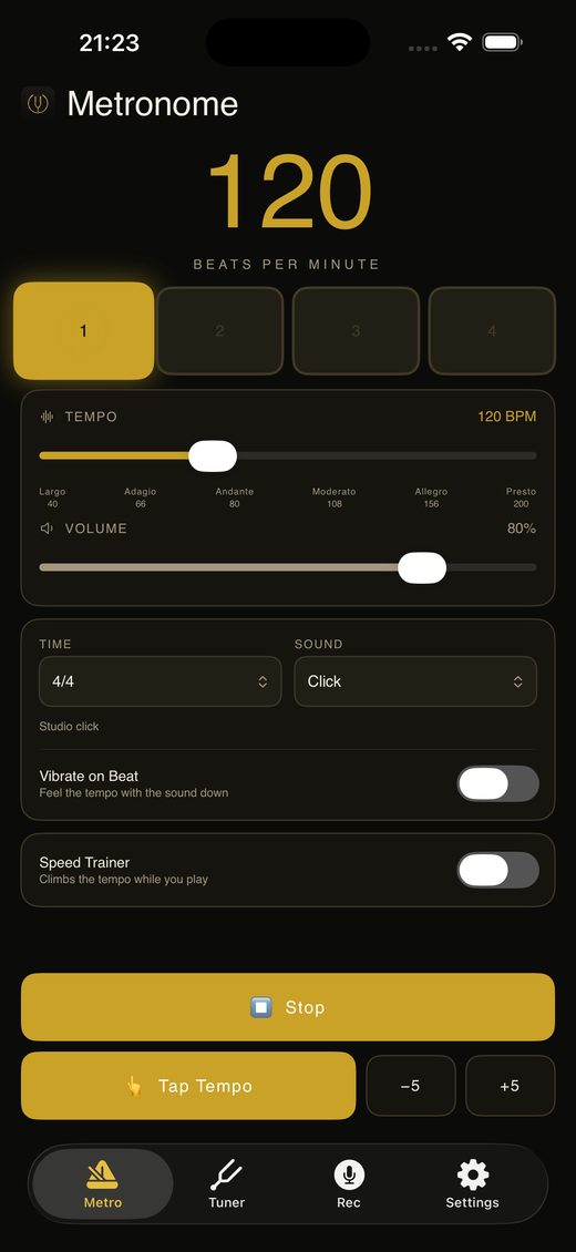 The Tonoir metronome running on the downbeat